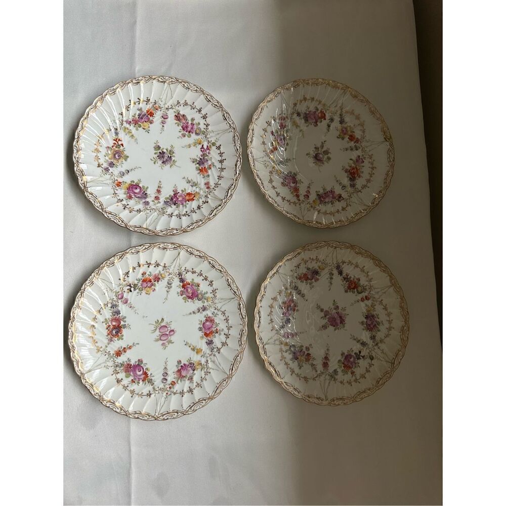 Meissen Porcelain Plates with Floral & Gold Gilt floral hand painted 7.4”